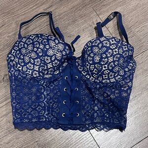 Victoria's Secret Blue Lace Bustier Corset Crop Top 32B
